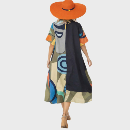 Rochie din bumbac tip camasa cu imprimeu abstract si buzunare laterale [2]