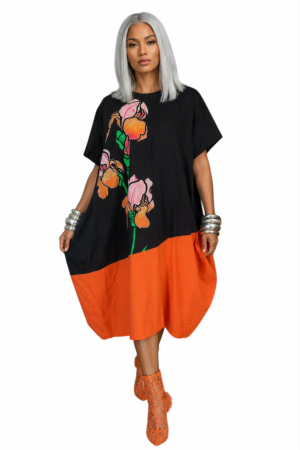 Imbracaminte - Rochie din bumbac asimetrica cu imprimeu floral cu paiete