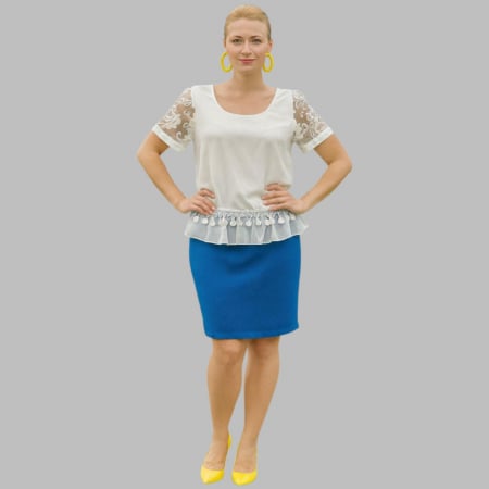 Rochii poliester & rochii satin - Rochie Tip Office cu Maneci din Dantela si Volan in Talie