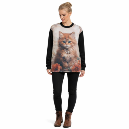 Bluza pentru colanti cu imprimeu pe partea din fata cu pisica [2]