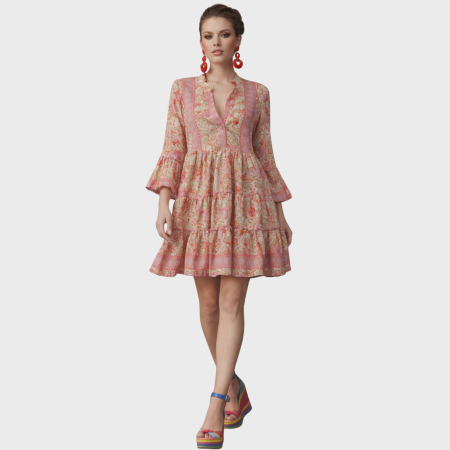 Rochii matase - Rochie mini din matase indiana si volane