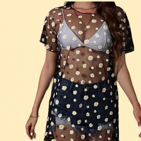 rochie mini transparenta cu imprimeu flori [2]