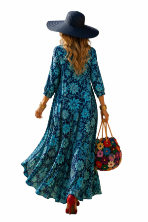 Rochie lunga din matase indiana ampla  cu imprimeu floral [1]