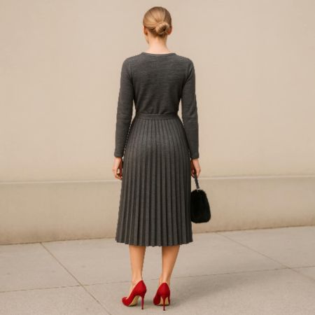 Rochie eleganta plisata in nuanta de gri spicat [1]