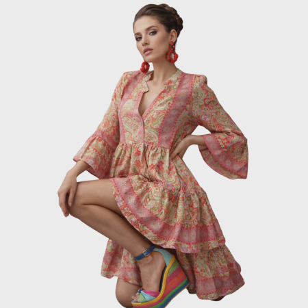 Rochie mini din matase indiana si volane [1]