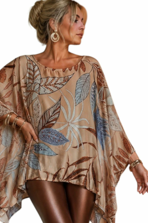 Bluza tip poncho din satin cu imprimeu  floral [2]