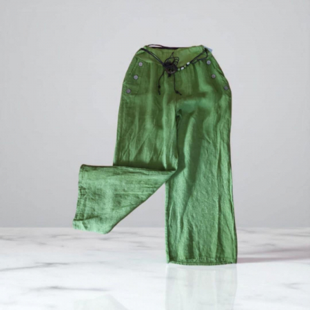 Pantaloni in - Pantaloni din In Croi Larg si Cordon din Lemn