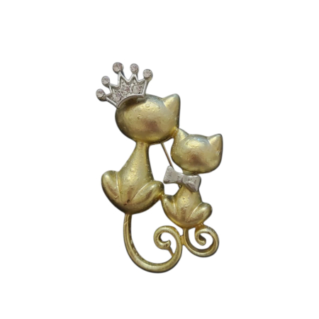 Brose pisici & Brelocuri pisici - Brosa din metal auriu cu pisici mama si copil