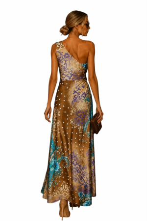 Rochie lunga din lycra cu accesoriu din strasuri maro [1]