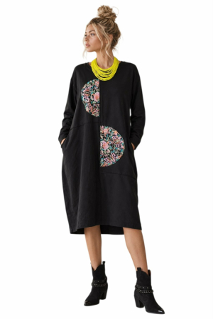 Rochii bumbac - Rochie asimetrica din bumbac neagra cu model brodat