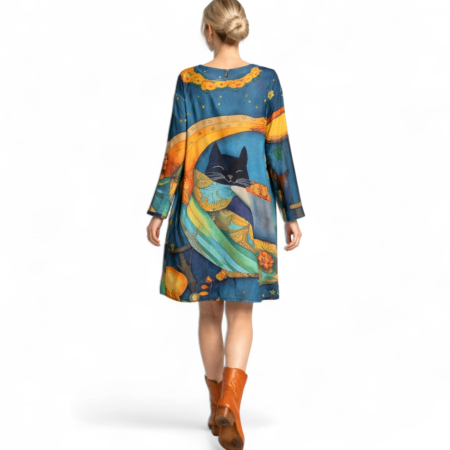 Rochie croi larg din bumbac  si pisica neagra cu buzunare laterale [1]