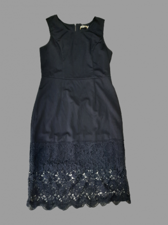Rochii lycra & poliester & voal - Rochie office neagra  bordura dantela la poale fara maneci