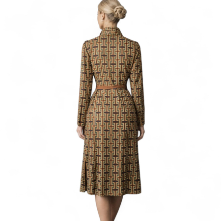 Rochie eleganta cu imprimeu geometric in nuante de maro tip camasa [1]