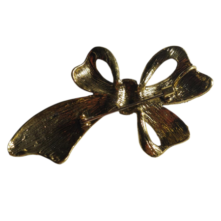 Brosa din metal inoxidabil aurie in forma de fundita cu strasuri colorate [1]