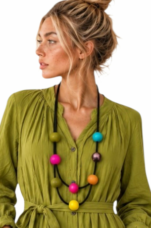 Coliere lungi - Colier doua siruri cu bile decorative colorate vibrante