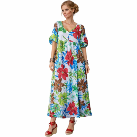 Imbracaminte - Rochie de vara tip babydoll cu strasuri argintii si imprimeu floral