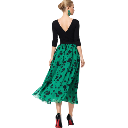 Fusta midi eleganta verde smarald cu imprimeu floral catifelat [3]