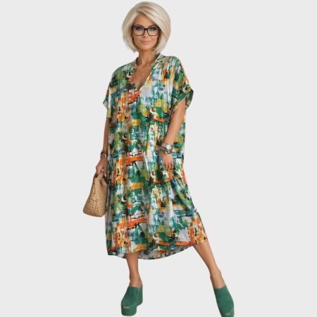 Imbracaminte - Rochie croi larg cu imprimeu artistic  si culori vibrante