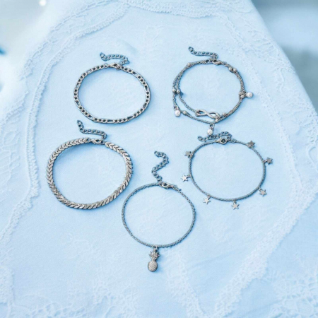 set-de-sase-bratari-pentru-glezna-din-metal-gablont-si-perle [1]