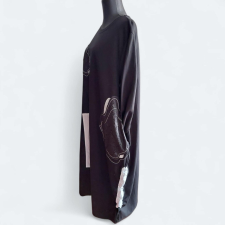 Rochie neagra  din bumbac cu aplicatii albe si buzunare laterale [2]