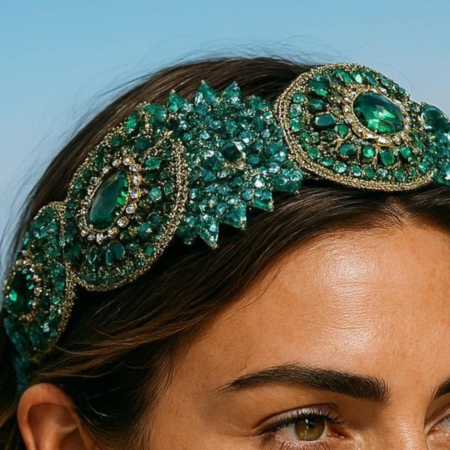 Bentita pe Suport Dur Eleganta cu Pietre si Margele Verzi [1]