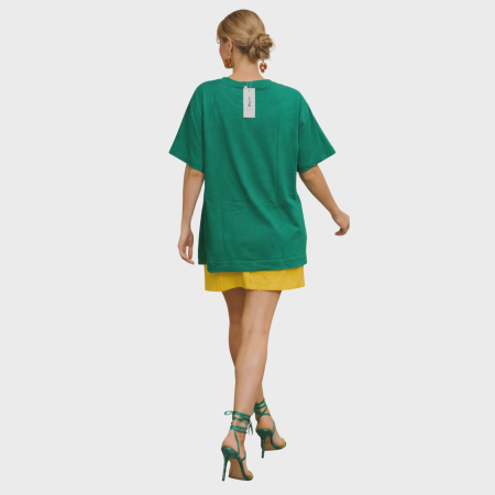 Bluza verde din bumbac cu broderie fetita cu pisica si maneci scurte [1]