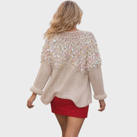 Cardigan elegant crem din tricot lucrat manual cu paiete cusute [1]