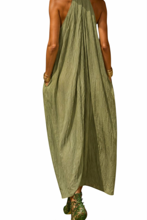 Rochie eleganta din vascoza verde kaki si pietre la decolteu [1]