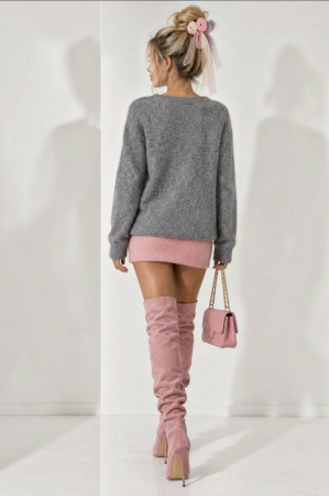 Pulover croi larg gri  cu  design spectaculos si funde din tulle [1]