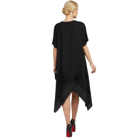 Rochie neagra din bumbac cu aplicatii florale cu maneci scurte [1]