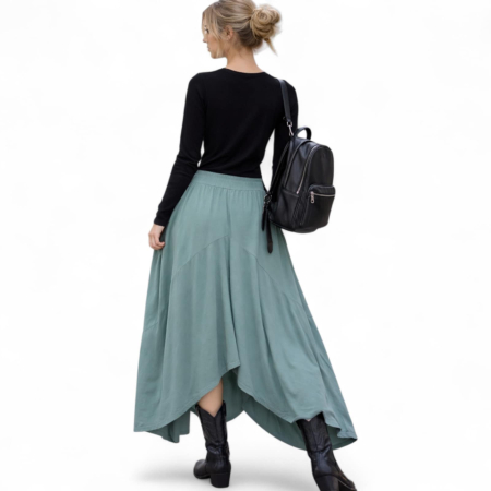 Fusta asimetrica vernil din bumbac cu banda elastica in talie [2]
