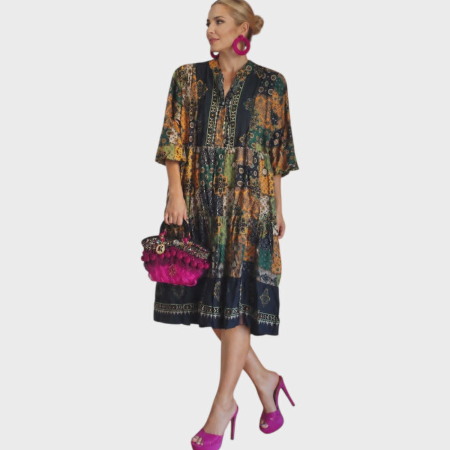 Imbracaminte - Rochie tip babydoll croi larg imprimeu patchwork boem