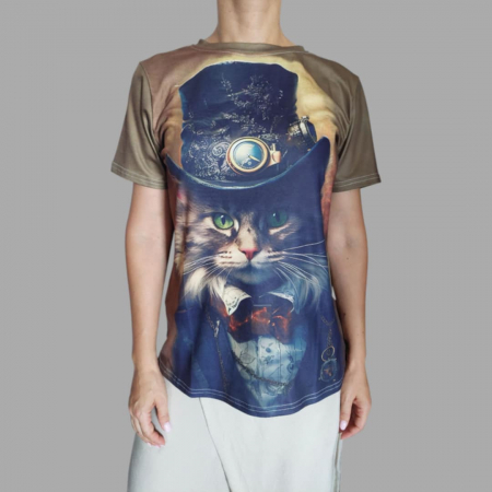 Tricou Maneca Scurta cu DEsen Pisica pe Ambele Parti [1]