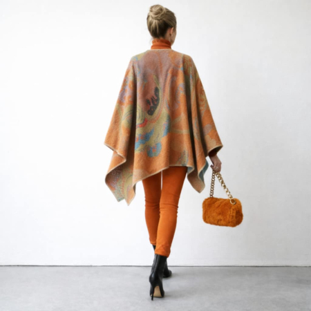 Poncho gros elegant in nuante de portocaliu si bleumarin [1]