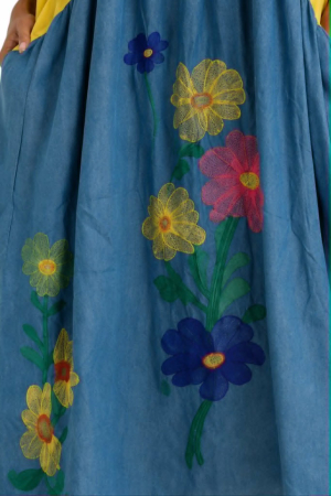 Rochie din bumbac si denim cu flori brodate pe partea din fata [2]