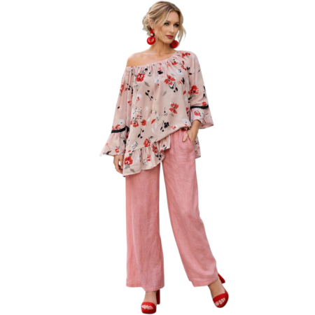 Bluza croi larg cu imprimeu floral si umar cazut [1]