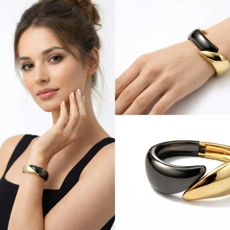 Bratari - Bratara tip catusa  din metal inoxidabil in negru si auriu