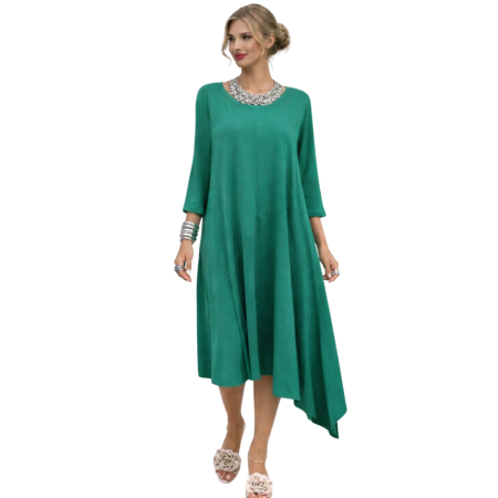 Imbracaminte - Rochie asimetrica verde din bumbac si decolteu rotund