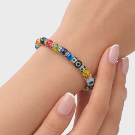 Bijuterii - Bratara pe elastic din pietre ochi turcesc  protector din plastic