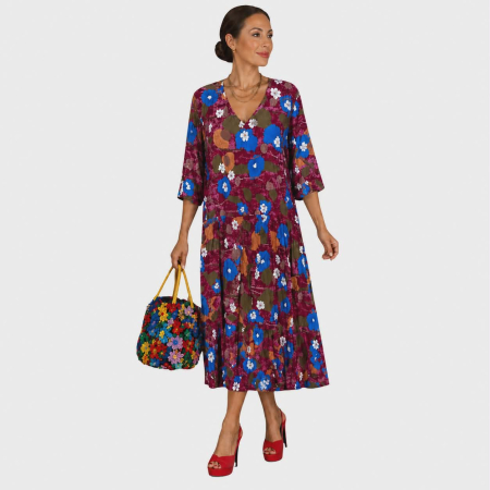 Imbracaminte - Rochie de vara croi lejer imprimeu pe fond visiniu