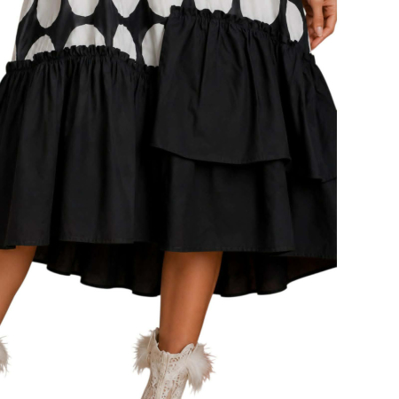 Rochie din bumbac alb-negru cu buline si volane decorative [3]