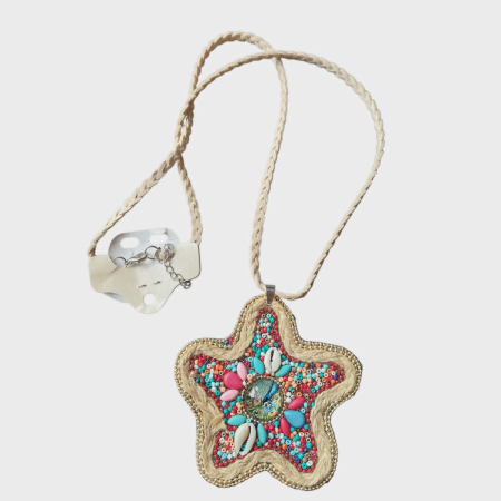Coliere - Colier statement boho in forma de stea cu margele colorate si scoici