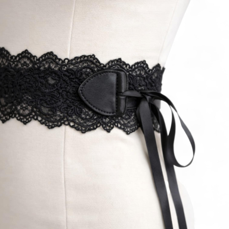 Brau din dantela si piele ecologica negru cu snururi [1]