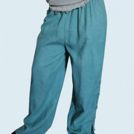 Imbracaminte - Pantaloni din In cu Modele in Parti si Banda Elastica in Talie