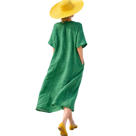 Rochie verde din in croi larg si buzunare laterale ascunse [1]