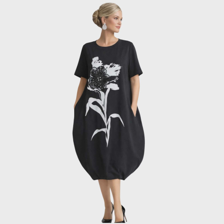 Rochie neagra din bumbac si floare pe tulle cusuta [3]