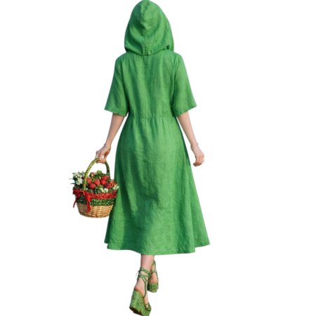 Rochie lunga verde  din in tip hanorac cu gluga [1]