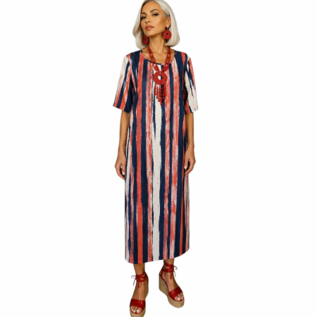 Rochii lycra & poliester & voal - Rochie maxi de vara cu dungi verticale si decolteu rotund