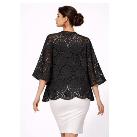 Bolero negru din macrame cu model tip fluture si nasturi din lemn [1]