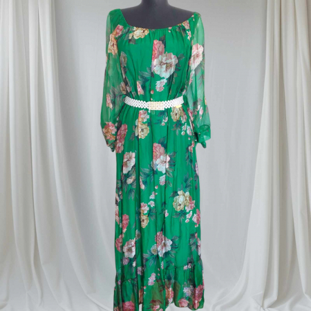 Rochii matase - rochie lunga asimetrica de vara din matase cu imprimeu floral